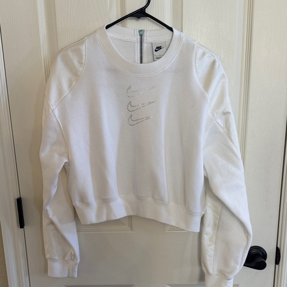 Nike Tops - Nike cropped sweatshirt. White with stripe down sleeves. Size S. Like new!